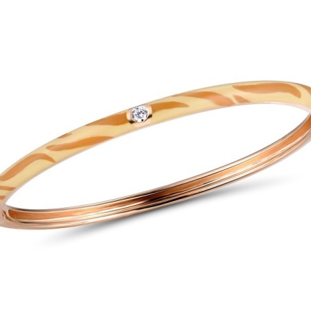 Sterling Silver w/ Rose Plating Bangle Enamel,White Cubic Zirconia (G310111ENA7SR925)