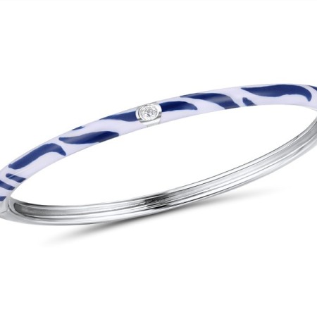 Sterling Silver Bangle Enamel,White Cubic Zirconia (G310111ENA8SL925)