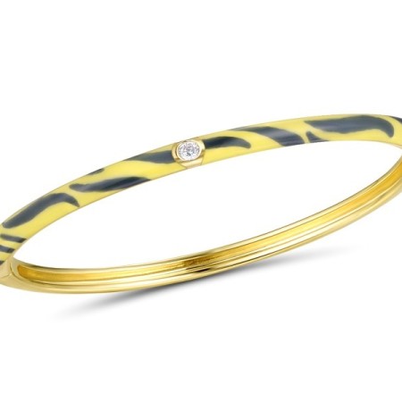 Sterling Silver w/ Yellow Plating Bangle Enamel,White Cubic Zirconia (G310111ENASY925)