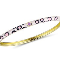 Sterling Silver w/ Yellow Plating Bangle Created Pink Sapphire,Enamel (G310114ENA2SY925)