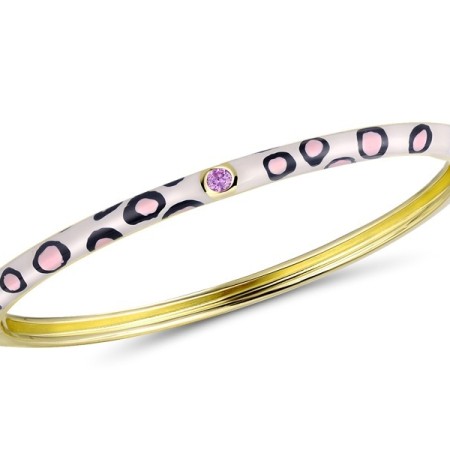 Sterling Silver w/ Yellow Plating Bangle Created Pink Sapphire,Enamel (G310114ENA2SY925)