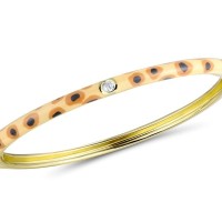 Sterling Silver w/ Yellow Plating Bangle Enamel,White Cubic Zirconia (G310114ENA6SY925)