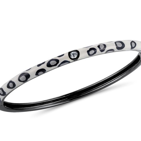Sterling Silver w/ Black Plating Bangle Enamel,White Cubic Zirconia (G310114ENA7SB925)