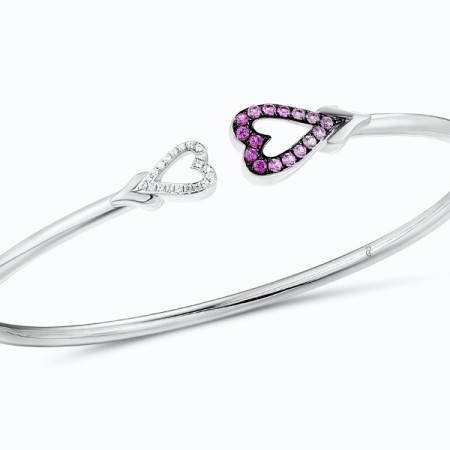 Sterling Silver w/ Black White Plating Bangle Created white sapphire,Created Pink Sapphire,Created Ruby (G310560SCPRWSK925)