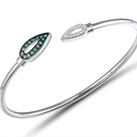 Sterling Silver w/ Black White Plating Bangle Created Emerald,Created white sapphire (G310561SCEWSK925)