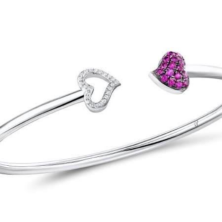 Sterling Silver w/ Black White Plating Bangle Created Ruby,Created white sapphire (G310562CRWSK925)