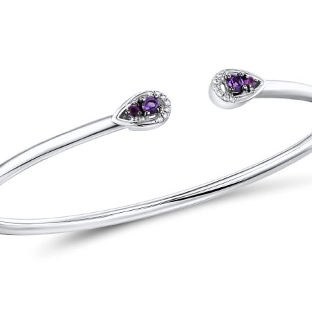 Sterling Silver w/ Black White Plating Bangle Amethyst,White Topaz (G310567AWTSK925)