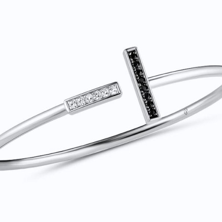 Sterling Silver w/ Black White Plating Bangle White Sapphire,Black Sapphire (G310569SBSWSK925)