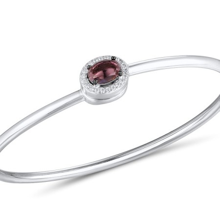 Sterling Silver w/ Black White Plating Bangle Purple Glass,White Cubic Zirconia (G311227PGZSK925)