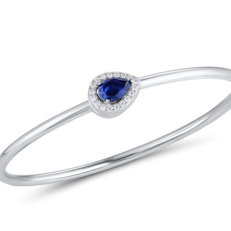 Sterling Silver w/ Black White Plating Bangle Blue Glass,White Cubic Zirconia (G311228BLGZSK925)