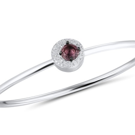 Sterling Silver w/ Black White Plating Bangle Purple Glass,White Cubic Zirconia (G311238PGZSK925)