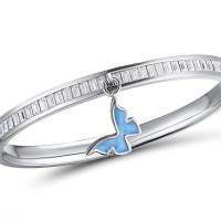 Brass w/ White Gold Plating Bangle Enamel,Swarovski 001 (G311263ENA2BRW)