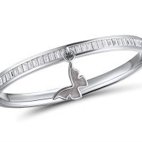 Brass w/ White Gold Plating Bangle Enamel,Swarovski 001 (G311263ENA5BRW)