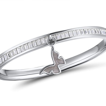 Brass w/ White Gold Plating Bangle Enamel,Swarovski 001 (G311263ENA5BRW)