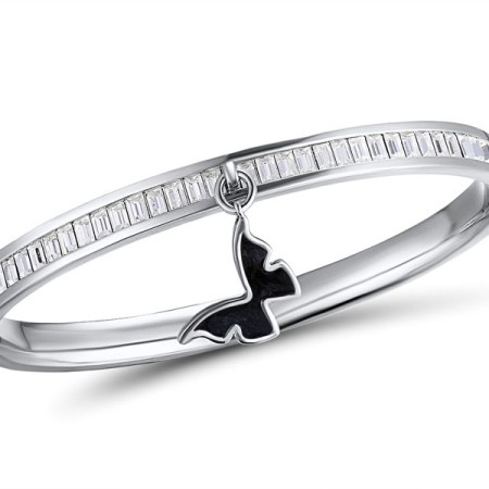 Brass w/ White Gold Plating Bangle Enamel,Swarovski 001 (G311263EABRW)