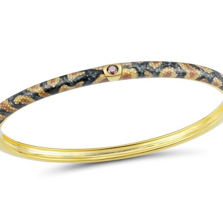 Sterling Silver w/ Yellow Plating Bangle Enamel,Smoky CZ (G311268ENA3SY925)