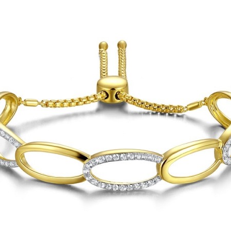 Sterling Silver w/ IONIC YELLOW PLATING Bangle Created white sapphire (G311459CWSSP925)