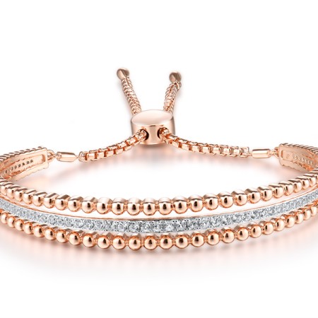 Sterling Silver w/ IONIC ROSE PLATING Bangle Created white sapphire (G311460CWSSQ925)