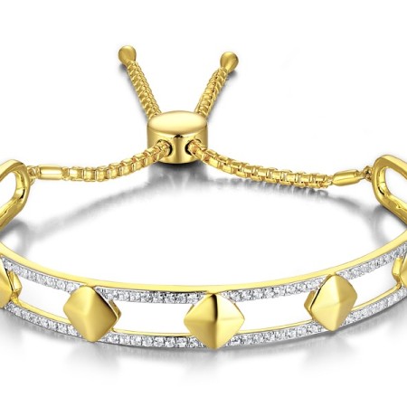 Sterling Silver w/ IONIC YELLOW PLATING Bangle Created white sapphire (G311461CWSSP925)