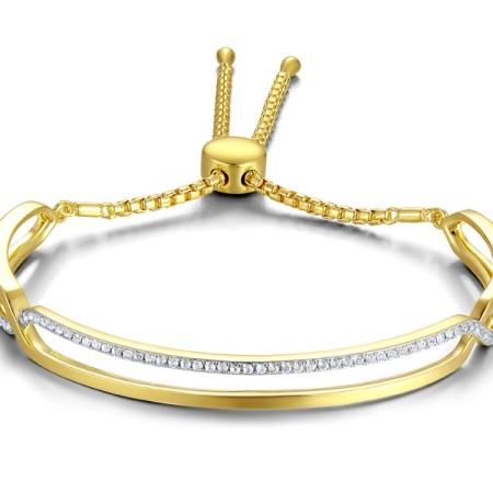 Sterling Silver w/ IONIC YELLOW PLATING Bangle Created white sapphire (G311463CWSSP925)