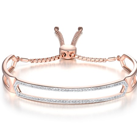 Sterling Silver w/ IONIC ROSE PLATING Bangle Created white sapphire (G311464CWSSQ925)