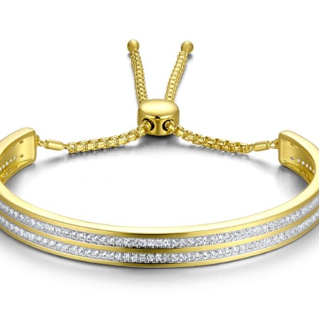 Sterling Silver w/ IONIC YELLOW PLATING Bangle Created white sapphire (G311466CWSSP925)