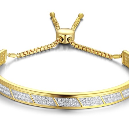 Sterling Silver w/ IONIC YELLOW PLATING Bangle Created white sapphire (G311468CWSSP925)