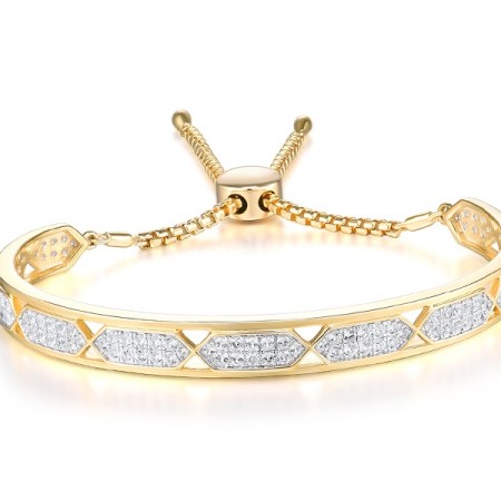 Sterling Silver w/ IONIC YELLOW PLATING Bangle Created white sapphire (G311470CWSSP925)