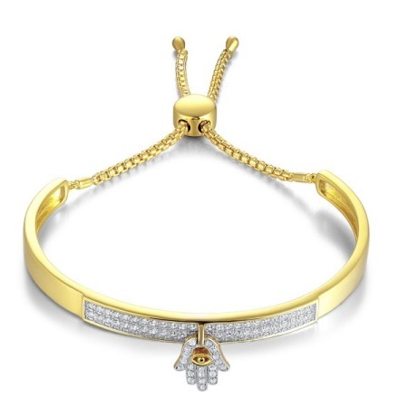 Sterling Silver w/ IONIC YELLOW PLATING Bangle White Cubic Zirconia (G311475WCZSP925)