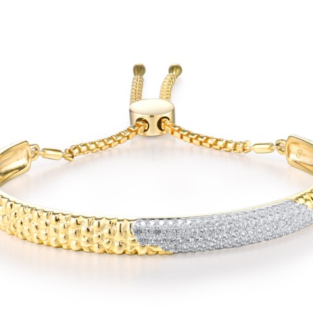 Sterling Silver w/ IONIC YELLOW PLATING Bangle Created white sapphire (G311478CWSSP925)