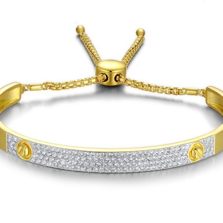 Sterling Silver w/ IONIC YELLOW PLATING Bangle Created white sapphire (G311480CWSSP925)