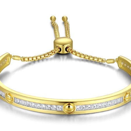 Sterling Silver w/ IONIC YELLOW PLATING Bangle Created white sapphire (G311482CWSSP925)