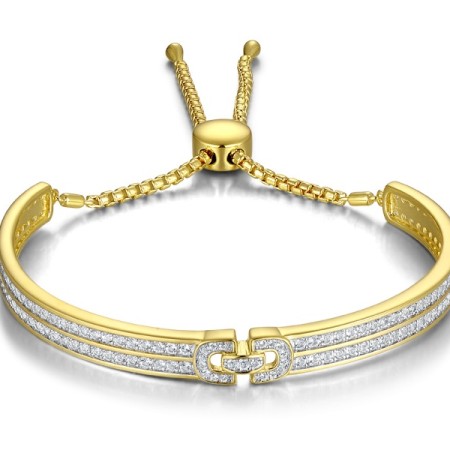 Sterling Silver w/ IONIC YELLOW PLATING Bangle Created white sapphire (G311483CWSSP925)