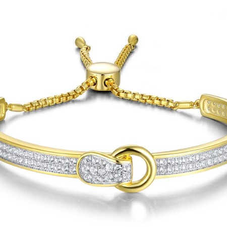 Sterling Silver w/ IONIC YELLOW PLATING Bangle Created white sapphire (G311484CWSSP925)