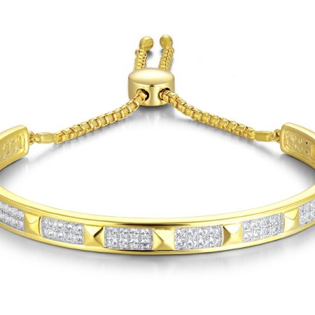 Sterling Silver w/ IONIC YELLOW PLATING Bangle Created white sapphire (G311487CWSSP925)