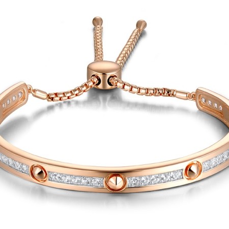 Sterling Silver w/ IONIC ROSE PLATING Bangle Created white sapphire (G311489CWSSQ925)