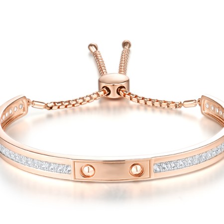 Sterling Silver w/ IONIC ROSE PLATING Bangle Created white sapphire (G311490CWSSQ925)