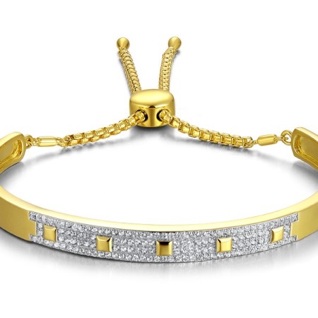 Sterling Silver w/ IONIC YELLOW PLATING Bangle Created white sapphire (G311491CWSSP925)