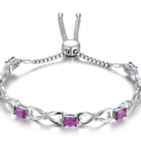 Sterling Silver w/ Black White Plating Bangle Created Pink Sapphire,Created white sapphire (G311495CPWSK925)