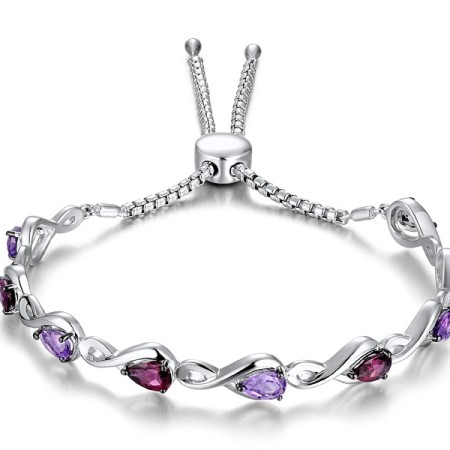 Sterling Silver w/ Black White Plating Bangle Rhodolite Garnet,Amethyst (G311498AMRSK925)