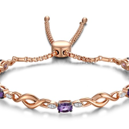 Sterling Silver w/ Rose Black White Plating Bangle White Topaz,Amethyst (G311501AWTSV925)