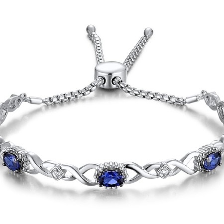 Sterling Silver w/ Black White Plating Bangle Created Sapphire,Created white sapphire (G311502CSWSK925)