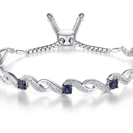 Sterling Silver w/ Black White Plating Bangle Created Sapphire,Created white sapphire (G311504CSWSK925)