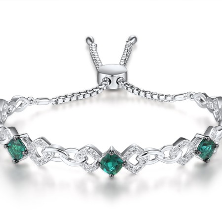 Sterling Silver w/ Yellow Black White Plating Bangle Created Emerald,Created white sapphire (G311505CEWSZ925)