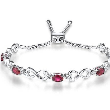 Sterling Silver w/ Black White Plating Bangle Created Ruby,Created white sapphire (G311507CRWSK925)