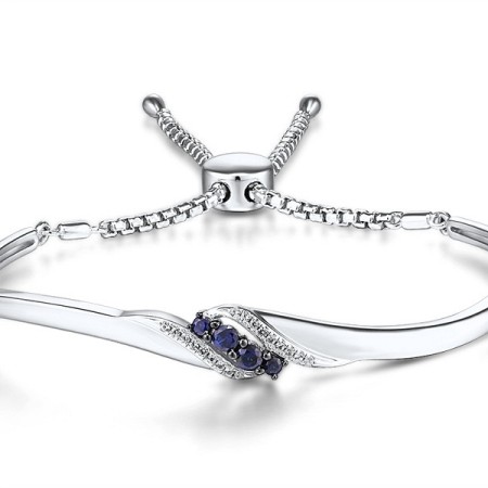 Sterling Silver w/ Black White Plating Bangle Blue Nano Cubic Zirconia,White Cubic Zirconia (G311508BZZSK925)
