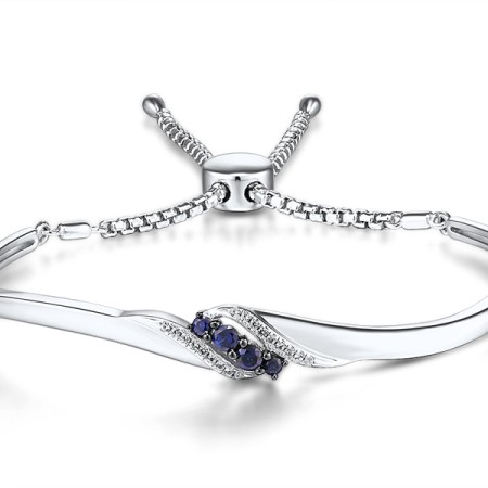 Sterling Silver w/ Black White Plating Bangle Created Sapphire,Created white sapphire (G311508CSWSK925)