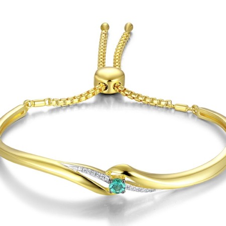 Sterling Silver w/ Yellow Black White Plating Bangle Created Emerald,Created white sapphire (G311509CEWSZ925)