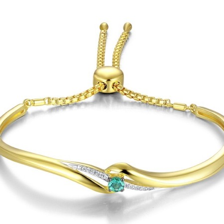 Sterling Silver w/ Yellow Black White Plating Bangle Green Spinel,White Cubic Zirconia (G311509GSZSZ925)