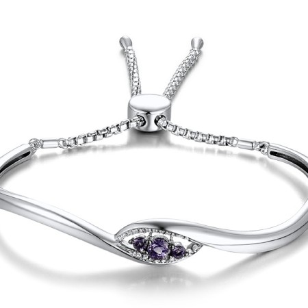 Sterling Silver w/ Black White Plating Bangle Amethyst,White Topaz (G311510AWTSK925)